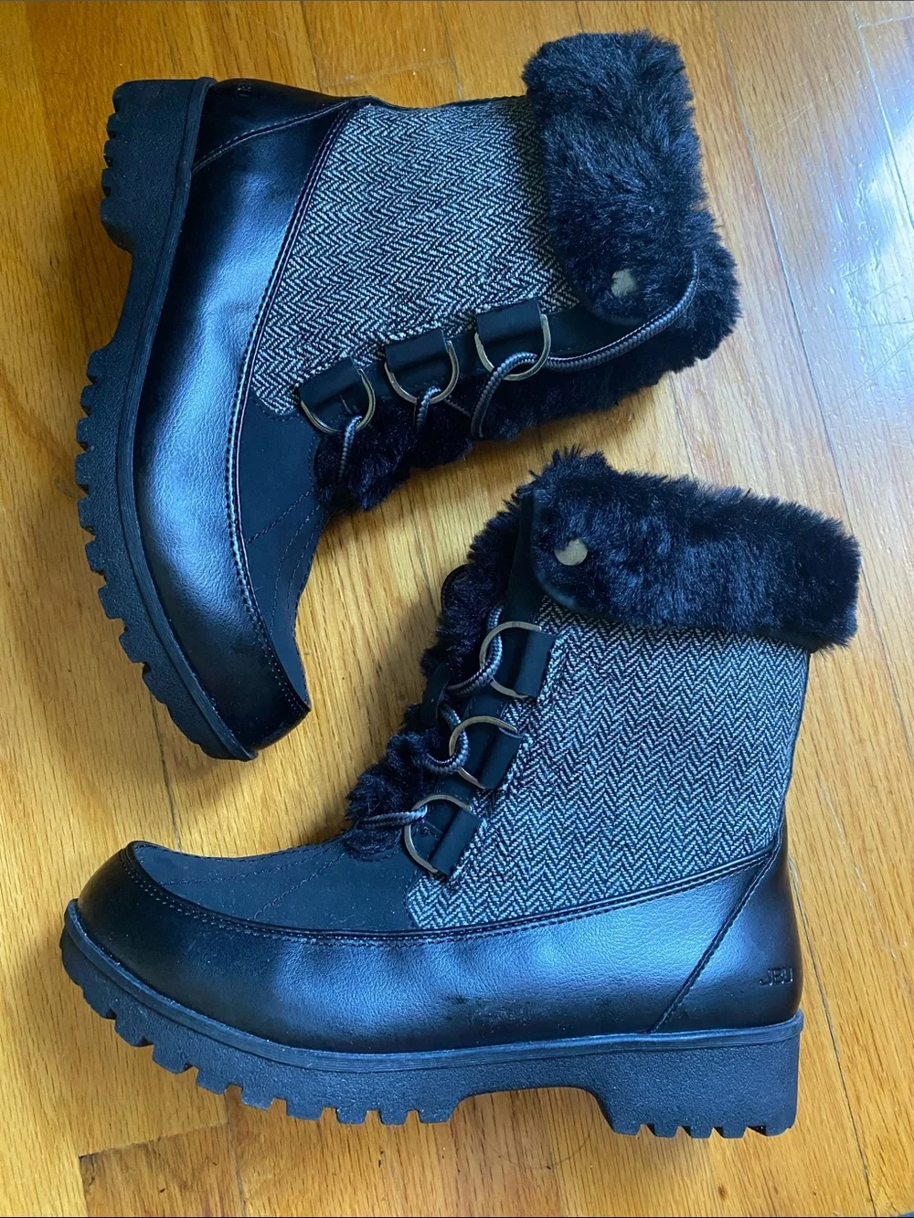 JBU Black Faux-Fur Winter & Rain Boots